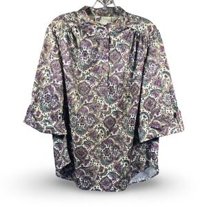 VTG Top Notch Plus Size Blouse Paisley Shirt 18W L XL Purple Green Gold